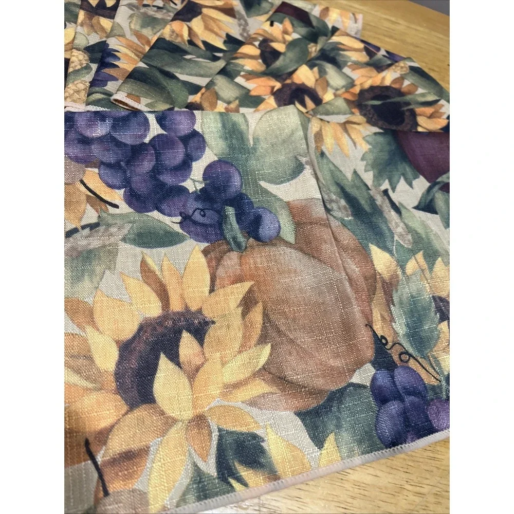 Holiday At Home Fall Sunflower Pumpkin Grape Cloth Napkins Set Of 9 17x17